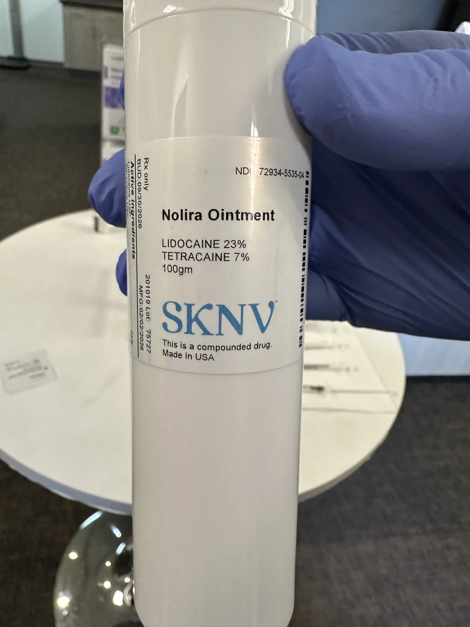 A compounded topical anaesthetic ointment used before in-clinic skin treatments